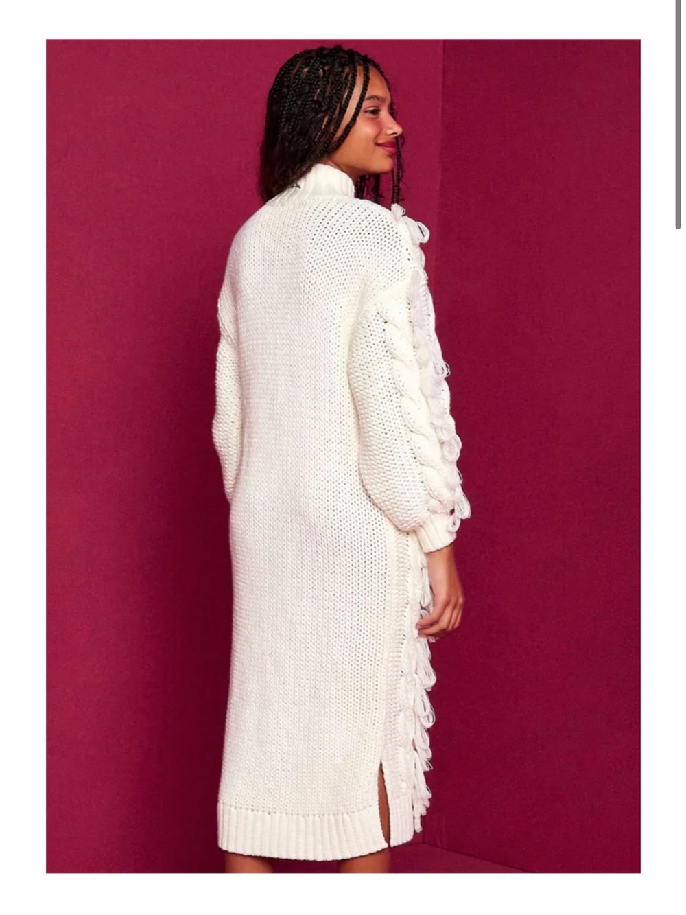 FARM Rio Cream Cable-Knit Fringe Maxi Dress - Picture 2 of 6